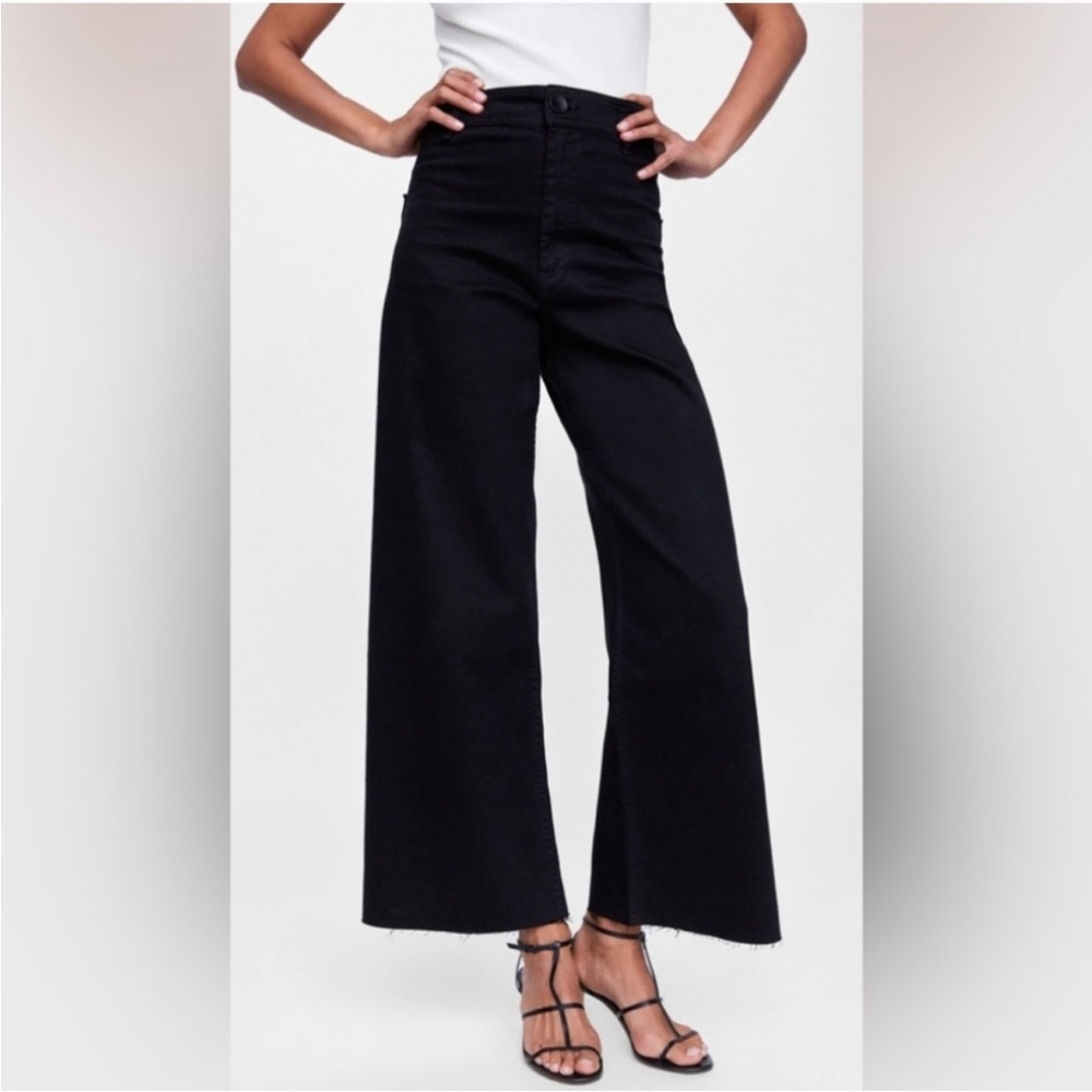 Zara Size 2 Women's Dark Denim Straight Leg Jeans Long 33 Raw Hem 26 x 33